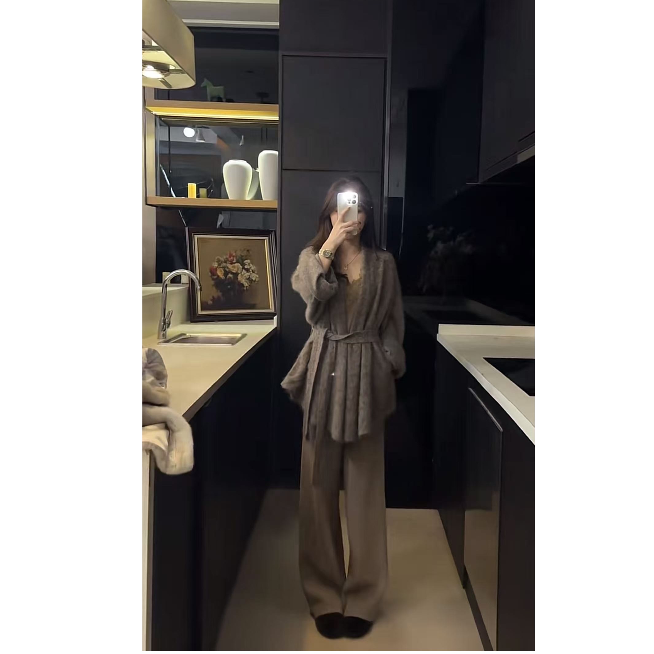 【暖灰悠衫】新款慵懒开衫外套上衣女（带腰带）2080