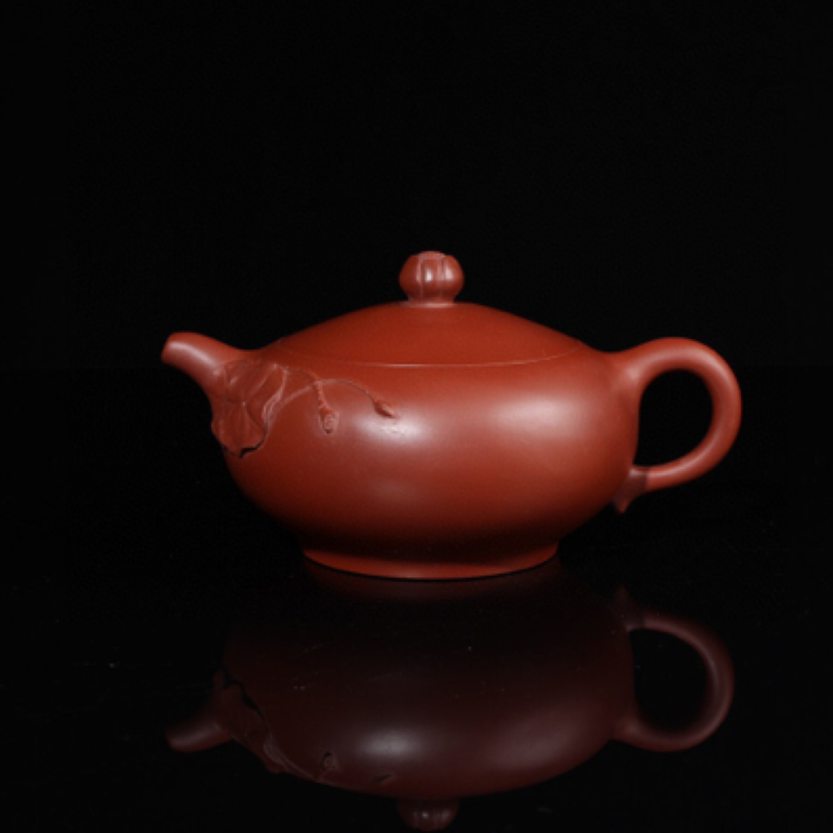 当代 惠藏紫砂储彩琴全手工荷莲壶原矿朱泥330cc