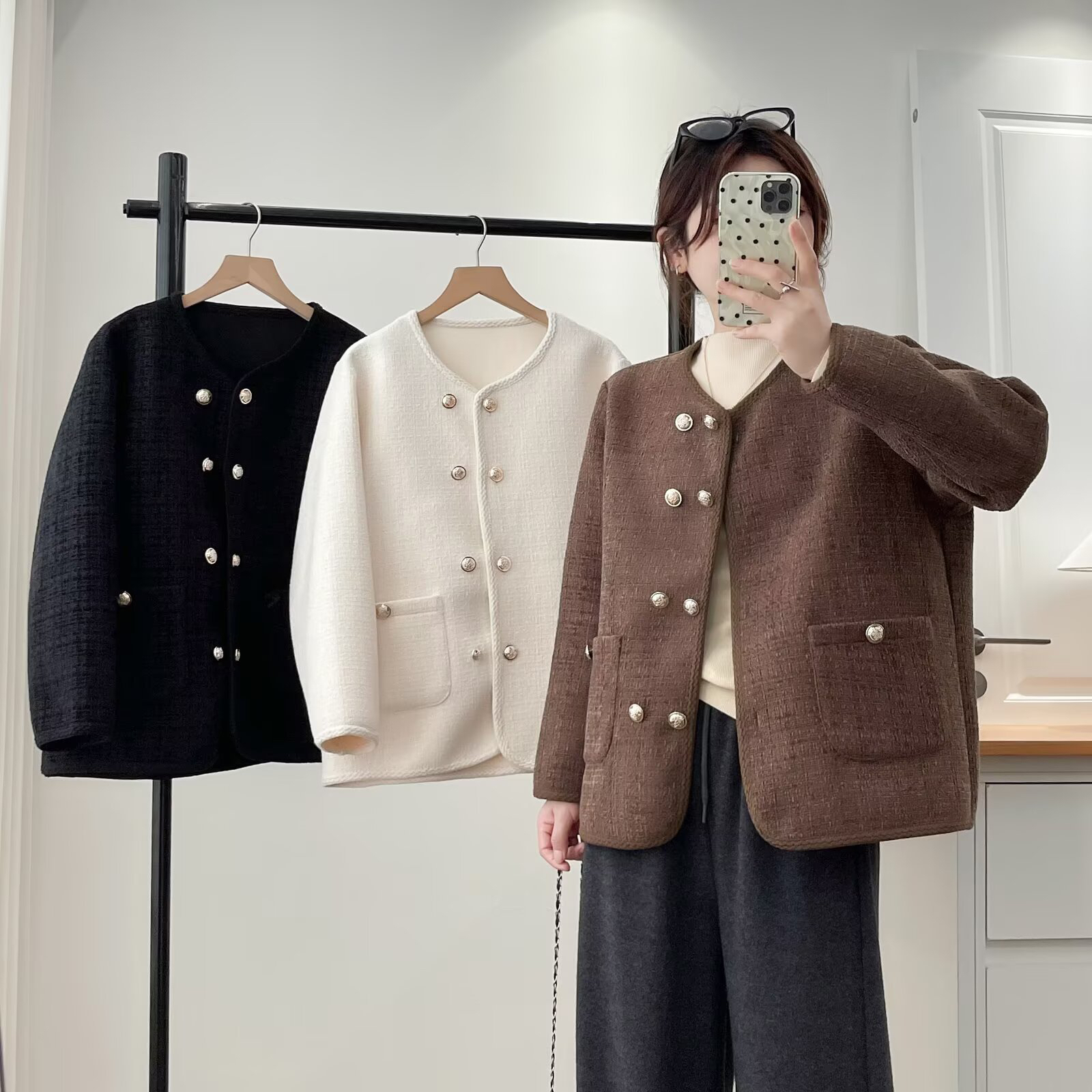 微胖mm秋季新款三色小香风外套大码宽松显瘦上衣315