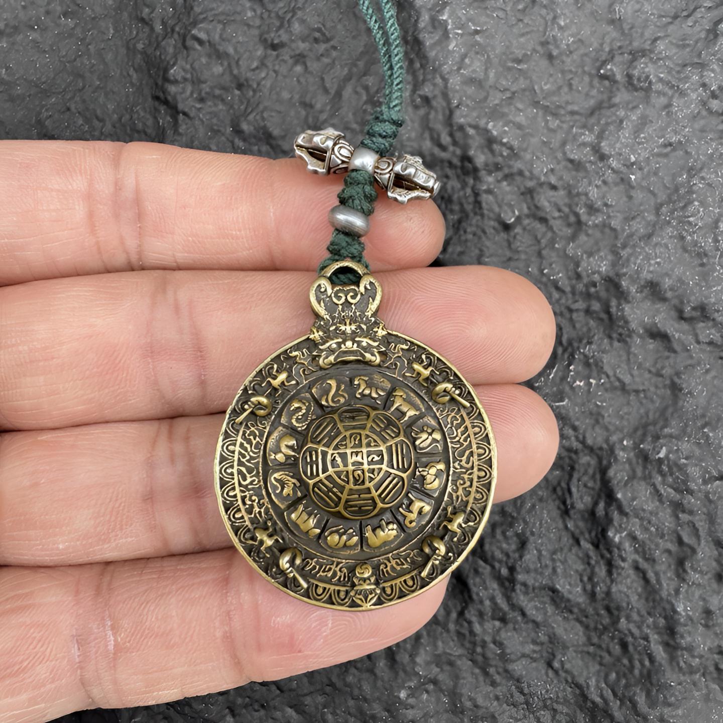西藏黄铜吉祥九宫八卦牌十二生肖本命年项链吊坠男女通用挂件