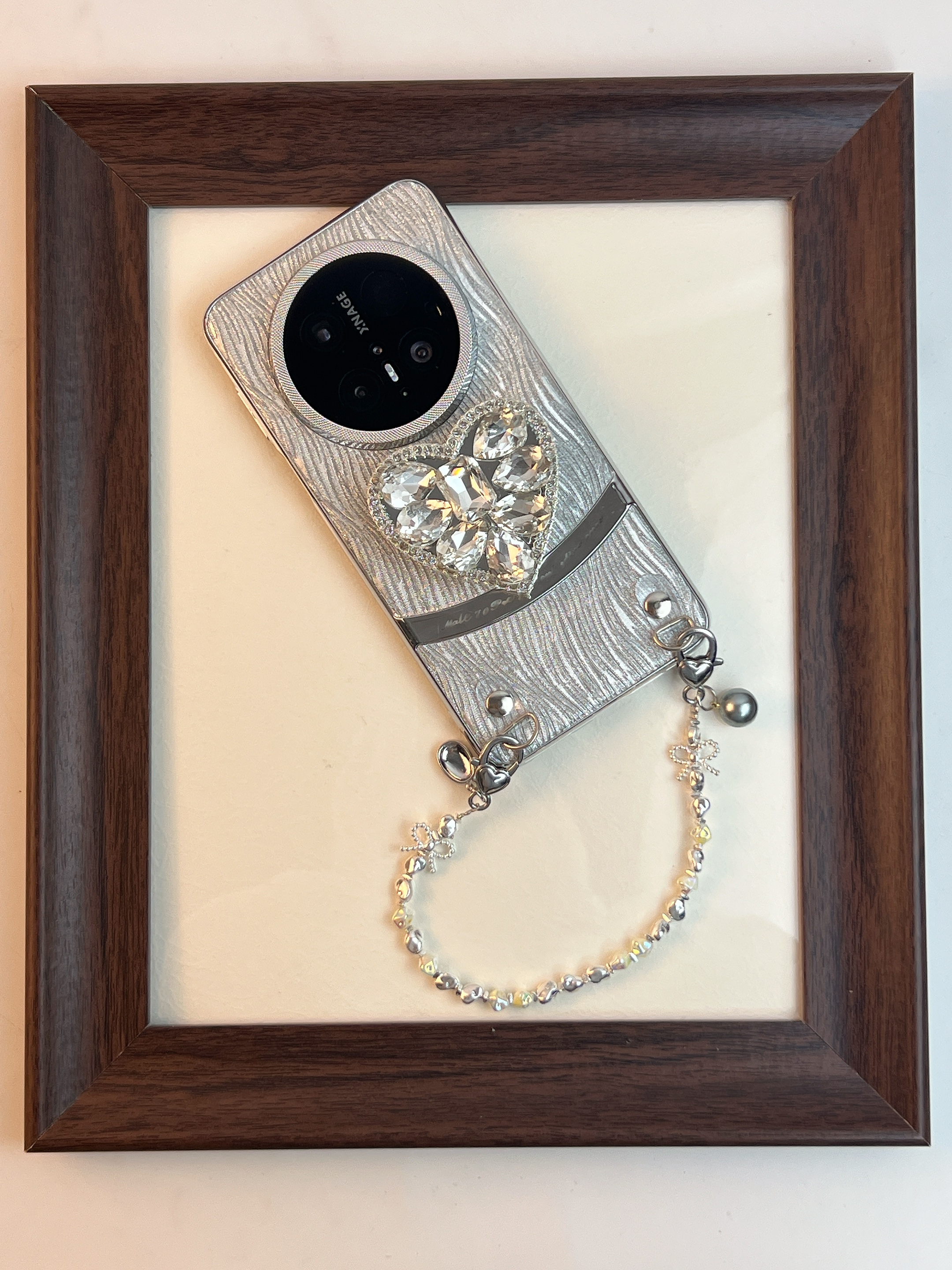 品申原创灰色水波纹爱心支架手提链条适用华为mate70pro手机壳