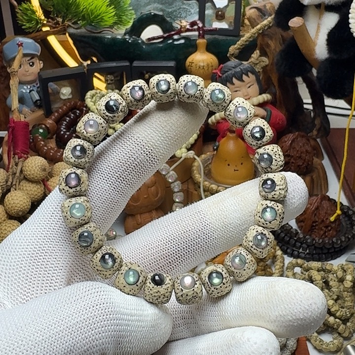 星月菩提手串8号车尺寸10.9石玉龙鳞单圈