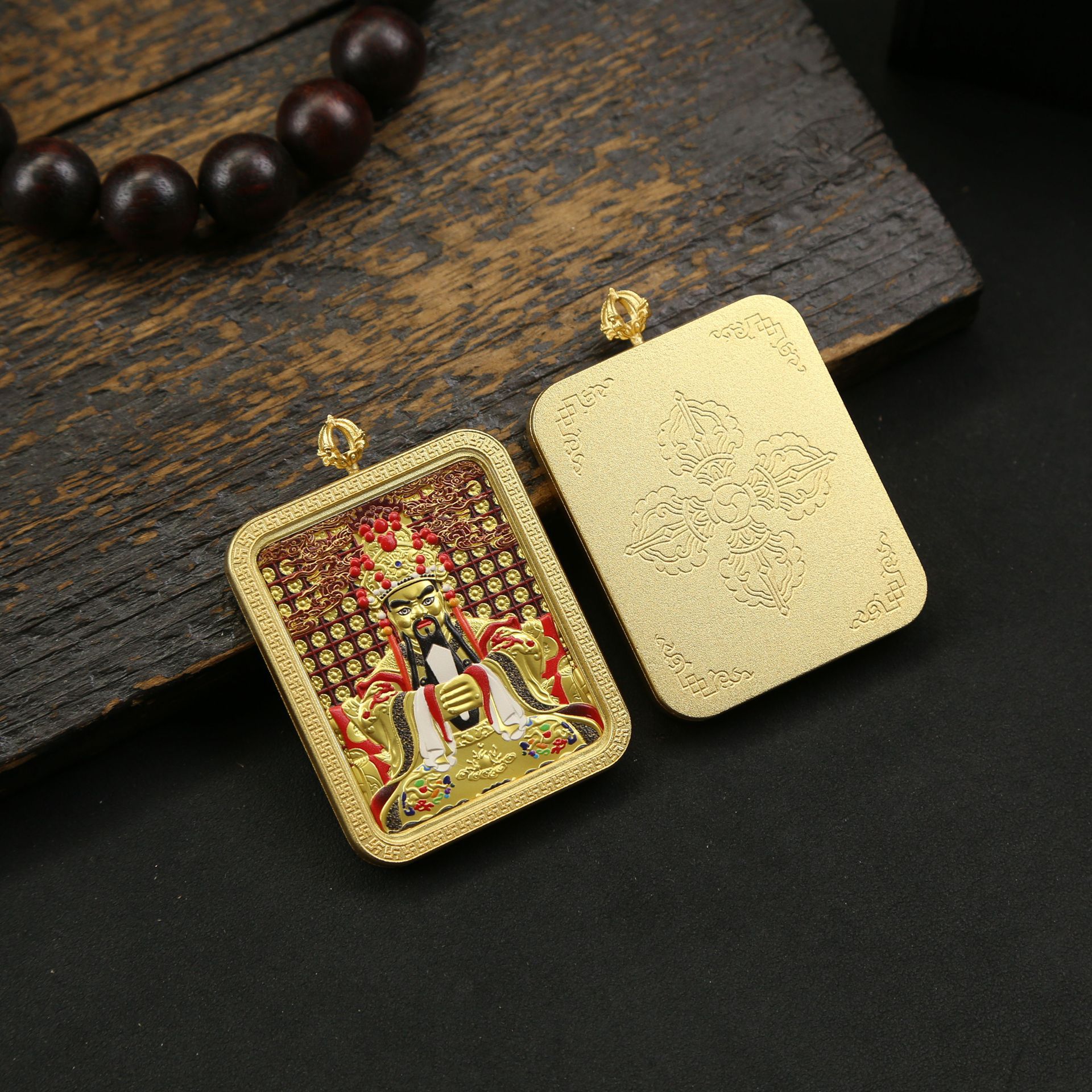 凤凰造型黄铜浮雕五爷唐卡随身佛牌新中式旅游纪念品单面吊坠