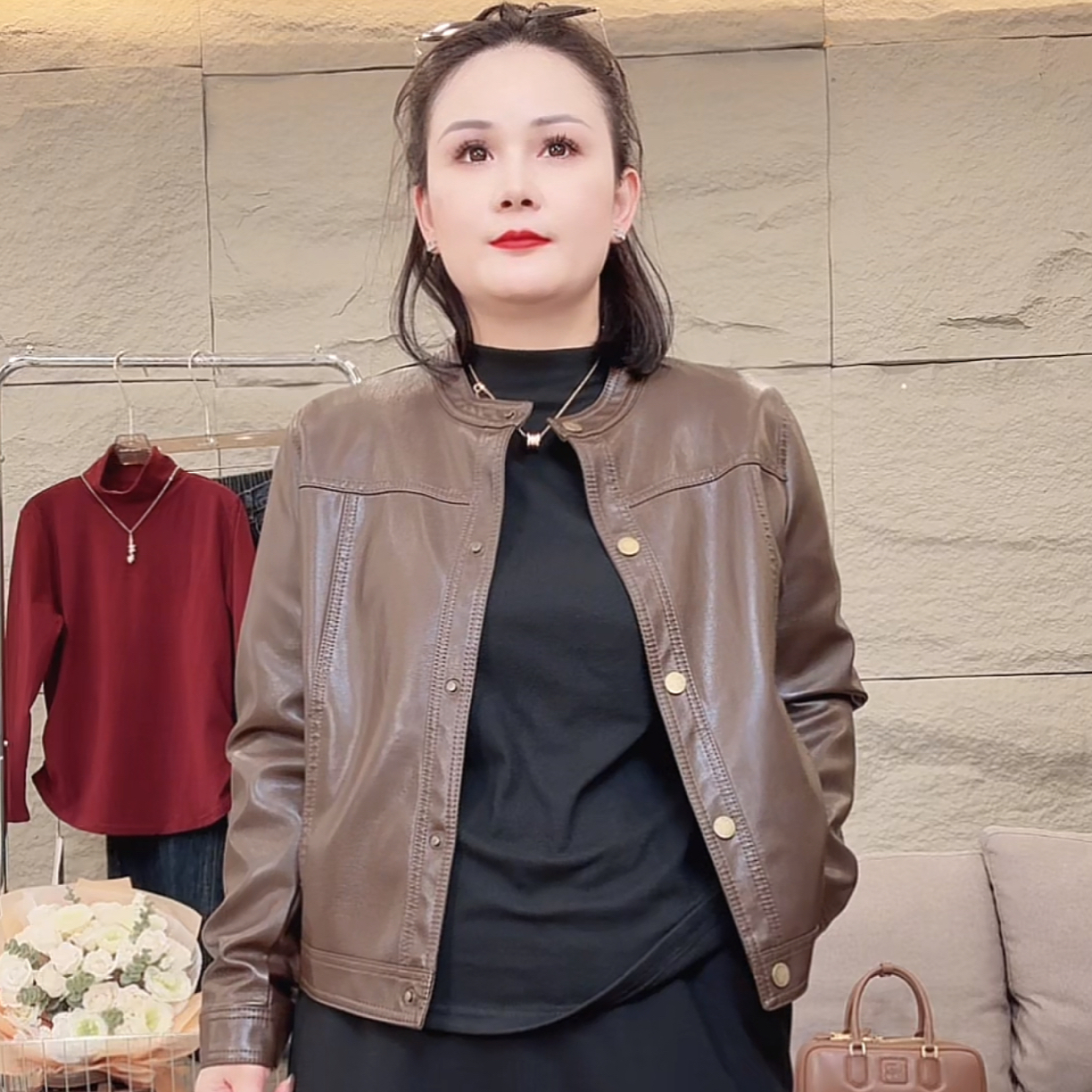 【真皮衣外套】05#短款2025秋季新款气质复古休闲真皮机车夹克上衣