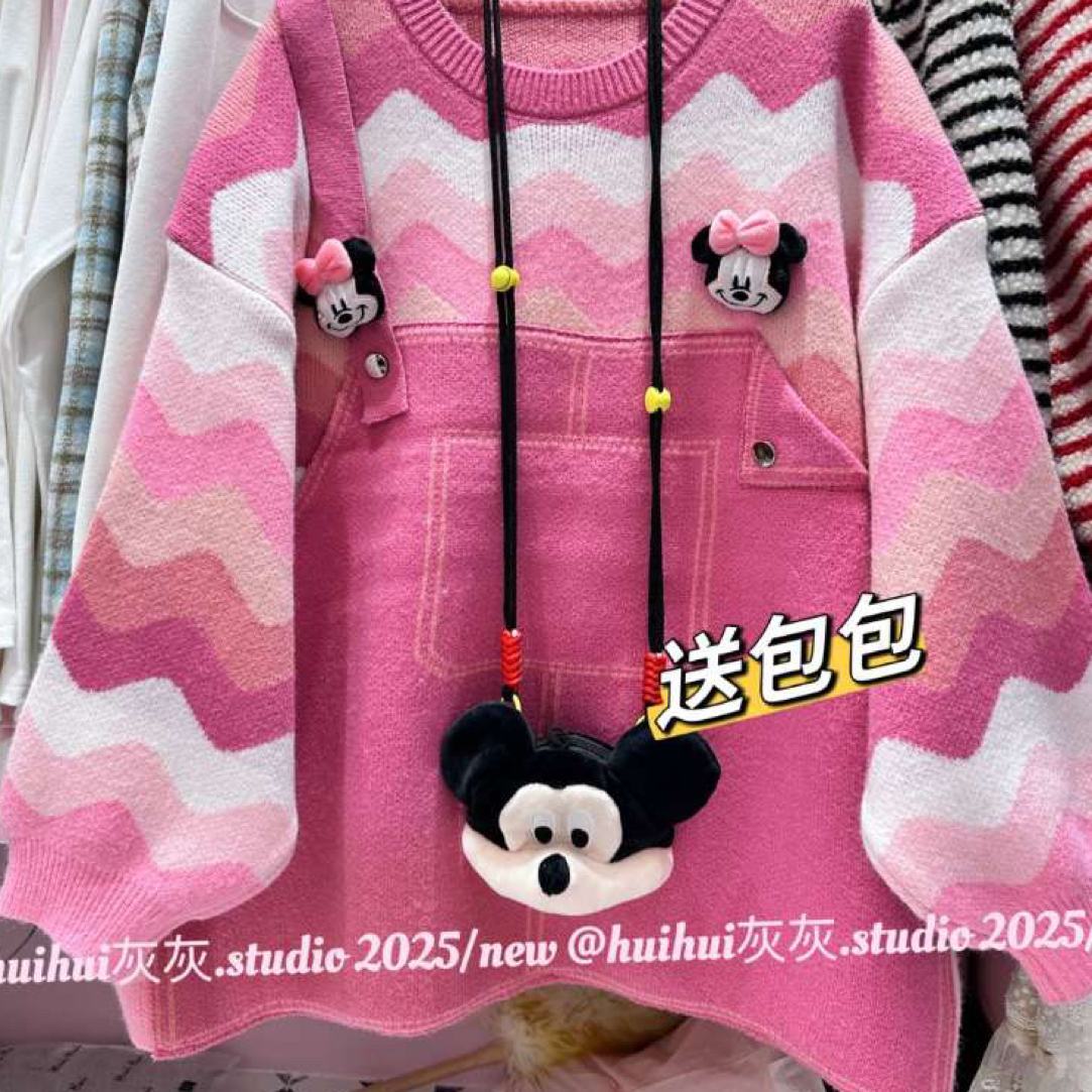 媛媛欧货 实拍灰可爱卡通米奇宽松大版保暖针织毛衣