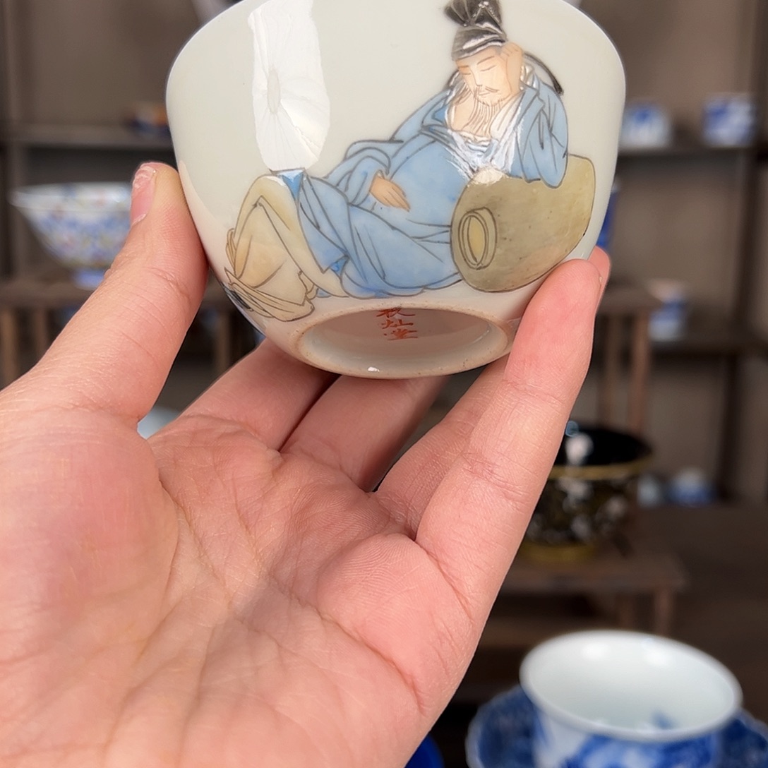 正***明陶摆件景德镇手工手绘单杯