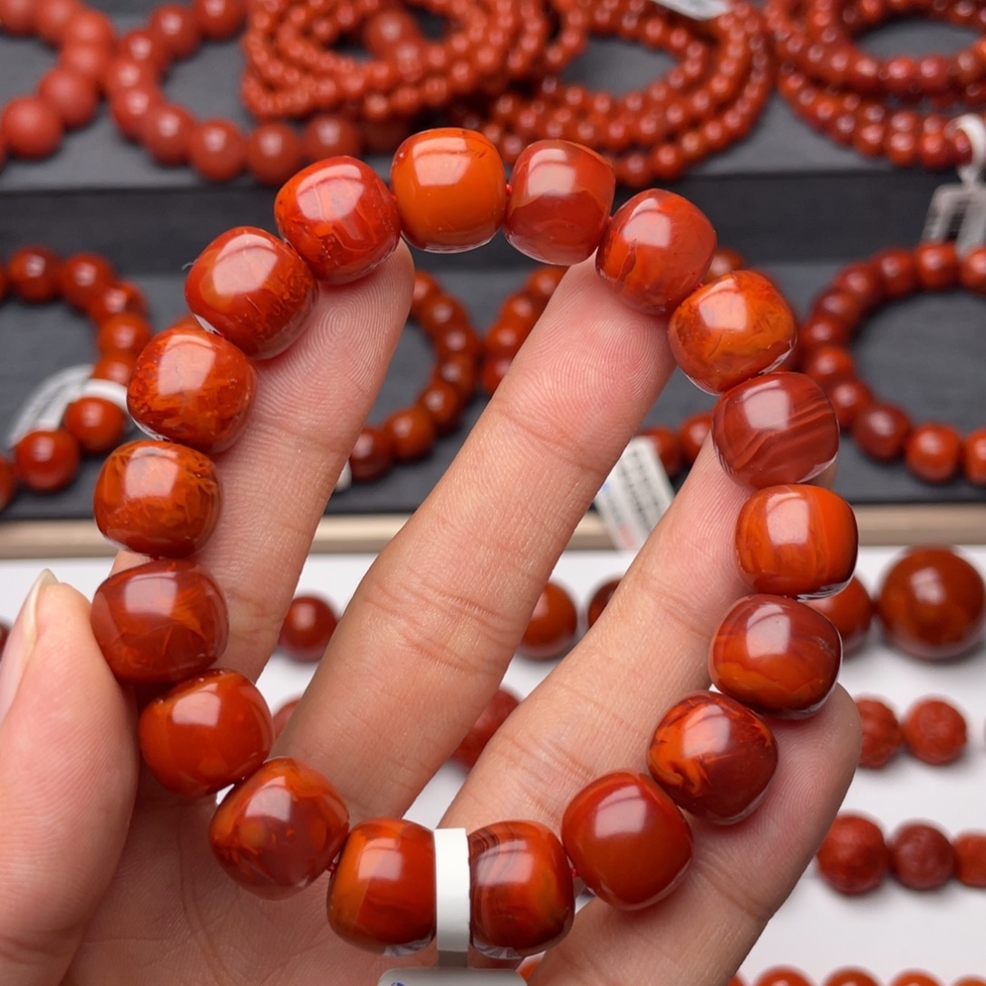 为***来南红玛瑙未镶嵌手串H12mm满肉妖孽牛血火焰老型手串