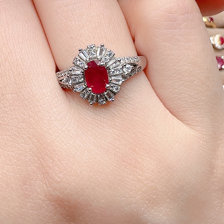 戒指红宝石银S925镶嵌