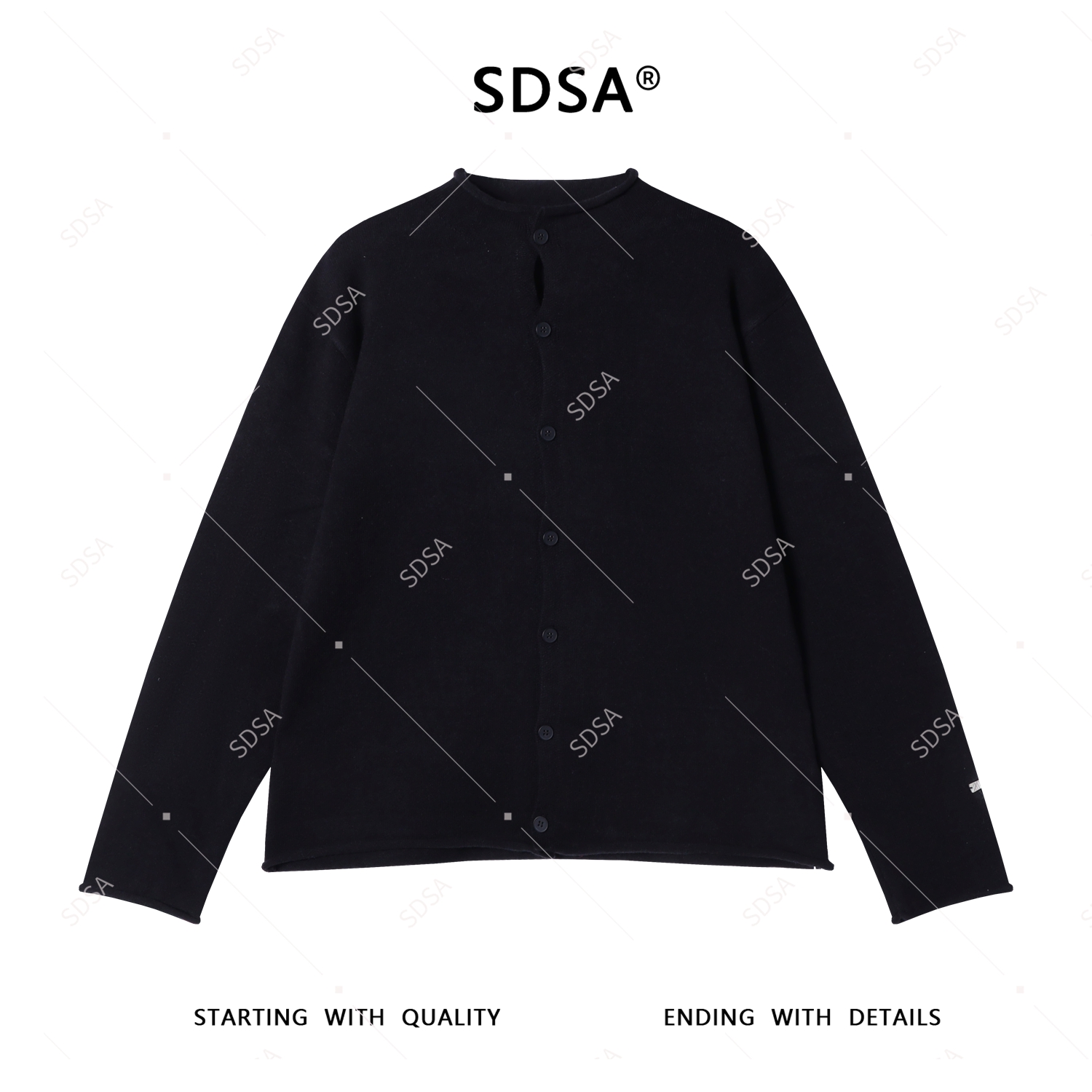 SDSA男士毛衣2025新款轻奢痞帅男装纯色慵懒半高领纽扣开衫针织衫