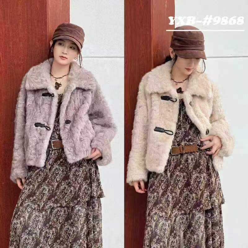 韩系毛毛翻领保暖加厚时尚短款冬季外套女287