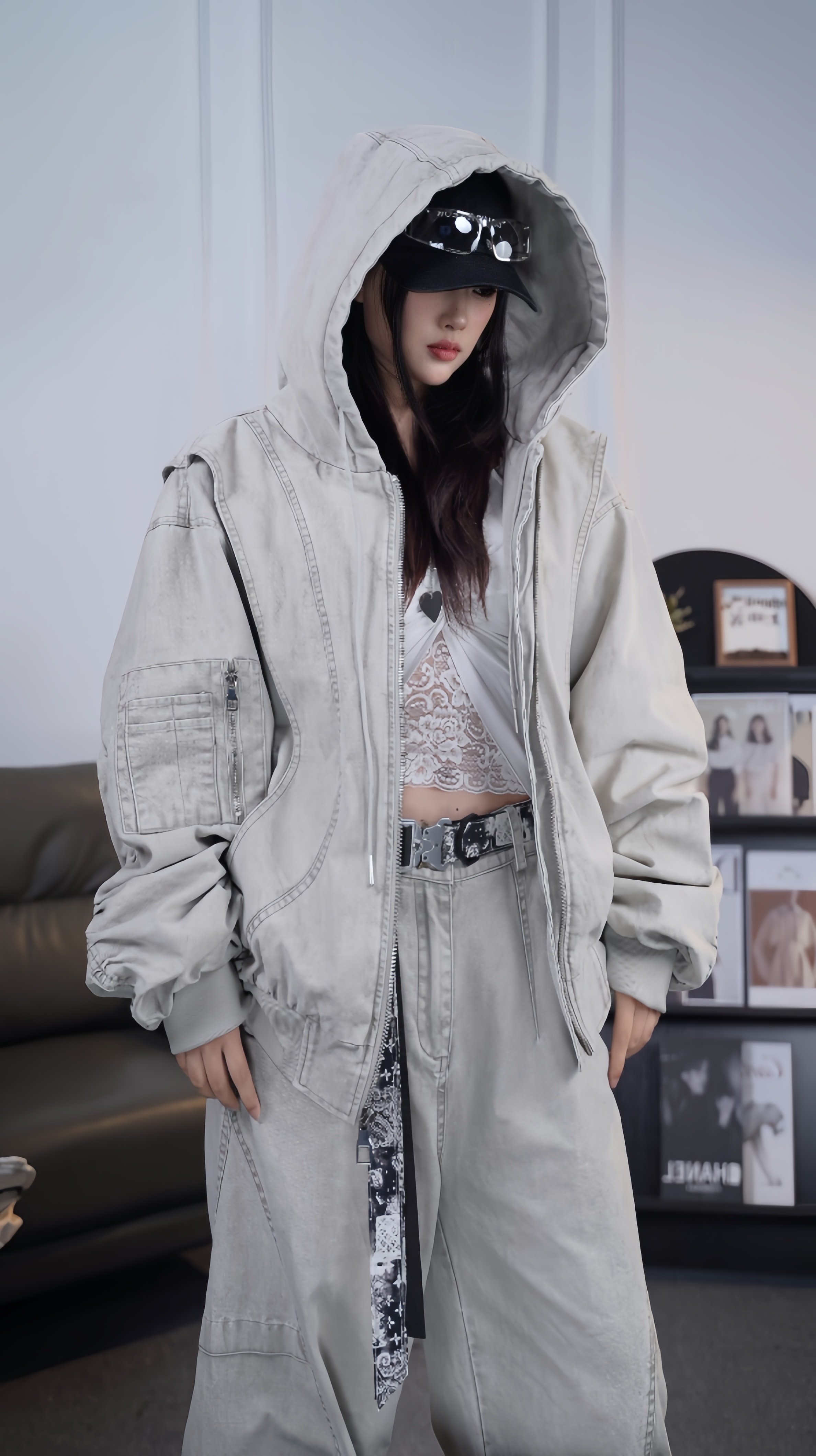 时尚百搭假两件棒球服外套男女同款设计感宽松潮牌飞行服夹克百搭