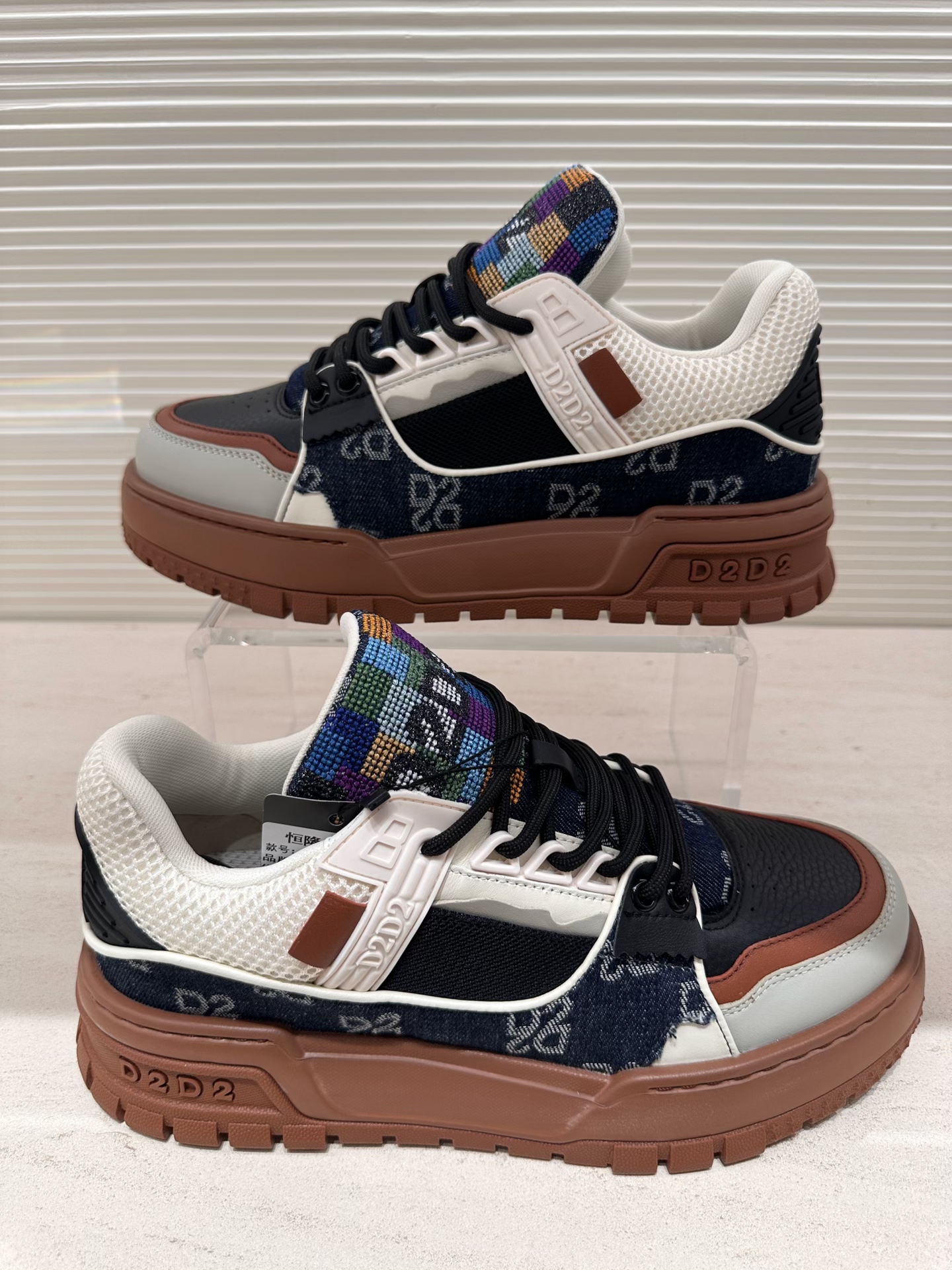 D2圆头板鞋保暖耐磨休闲板鞋厚底拼接百搭运动鞋