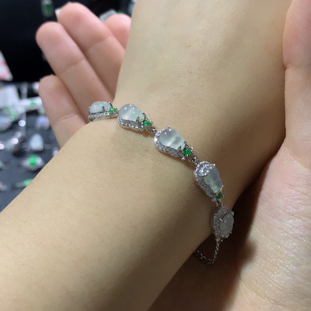 翡翠戒指银S925镶嵌手链