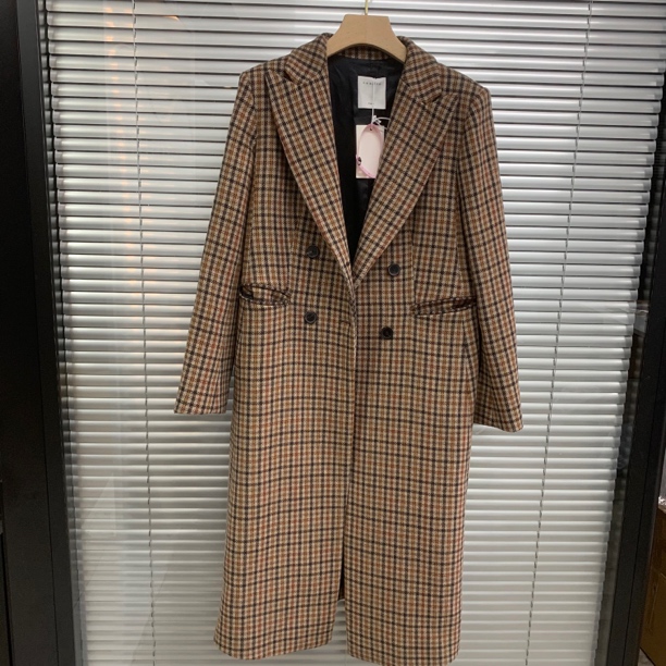 99新 SANDRO/桑德罗黛菲 复古格子大衣外套/38码/B01643