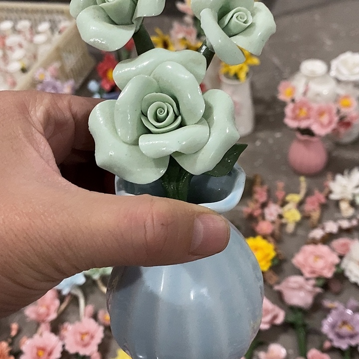 瓷片纯手工陶瓷花摆件瑕