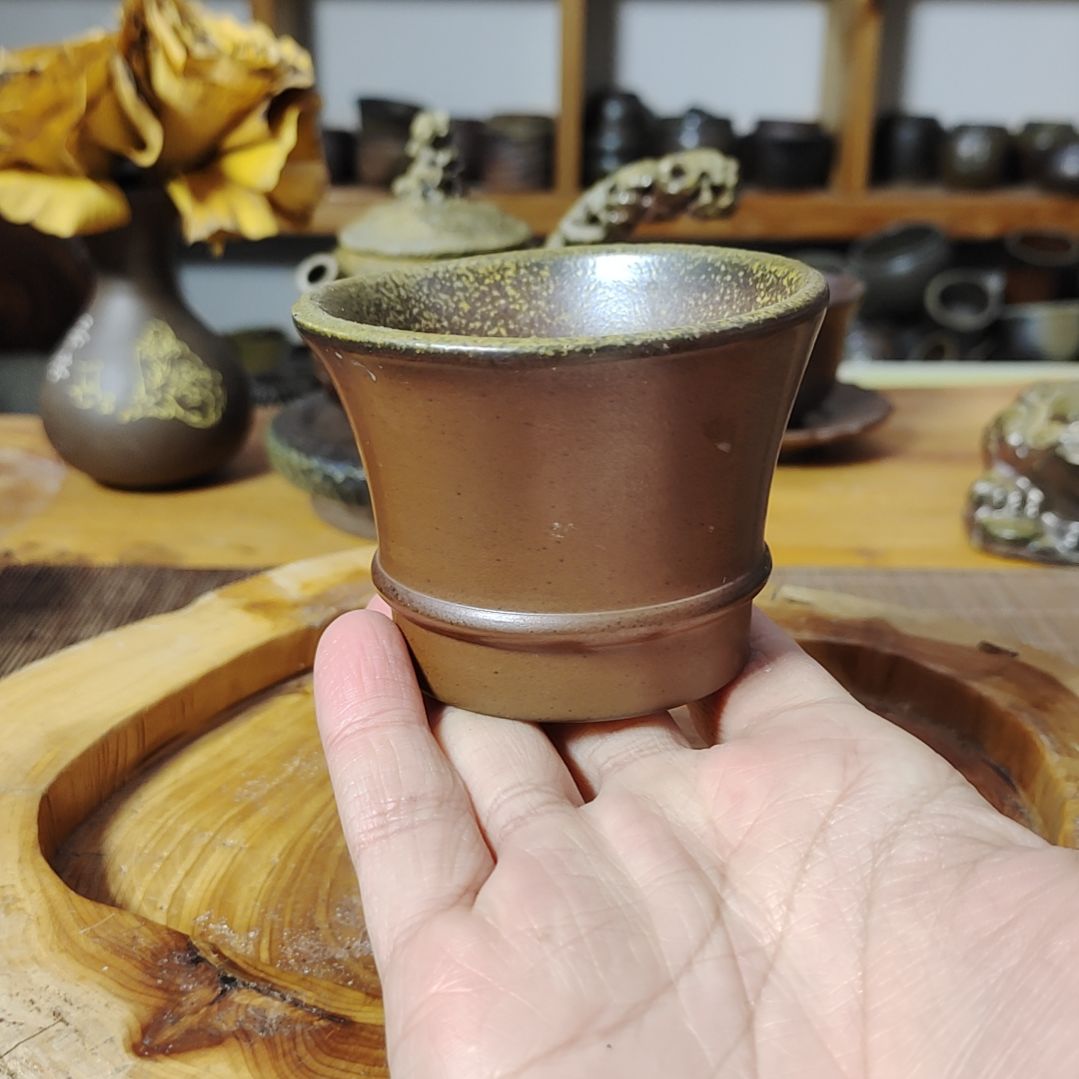 坭兴陶纯柴烧锤纹瑕杯