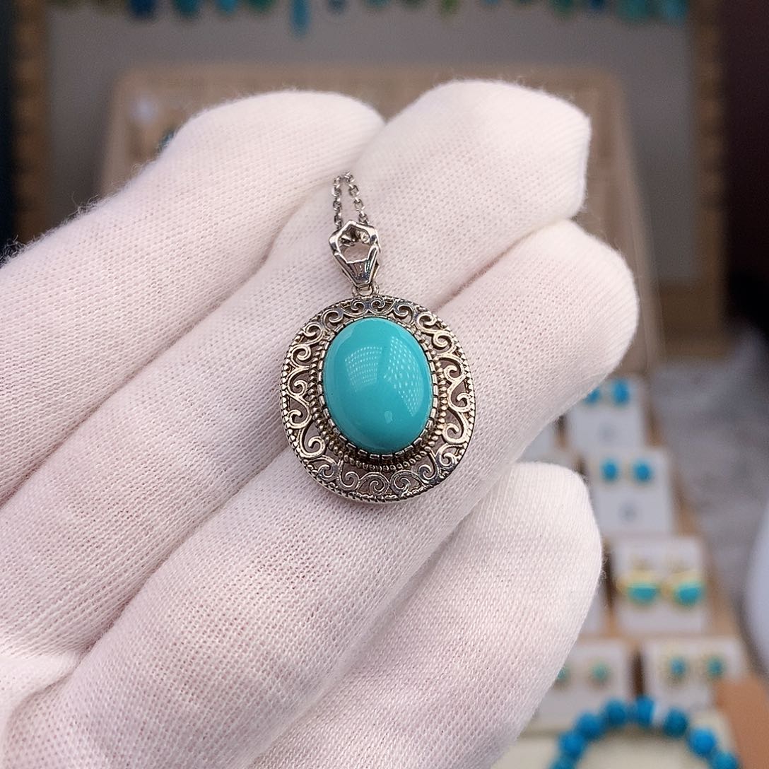 绿松石颈饰银S925镶嵌