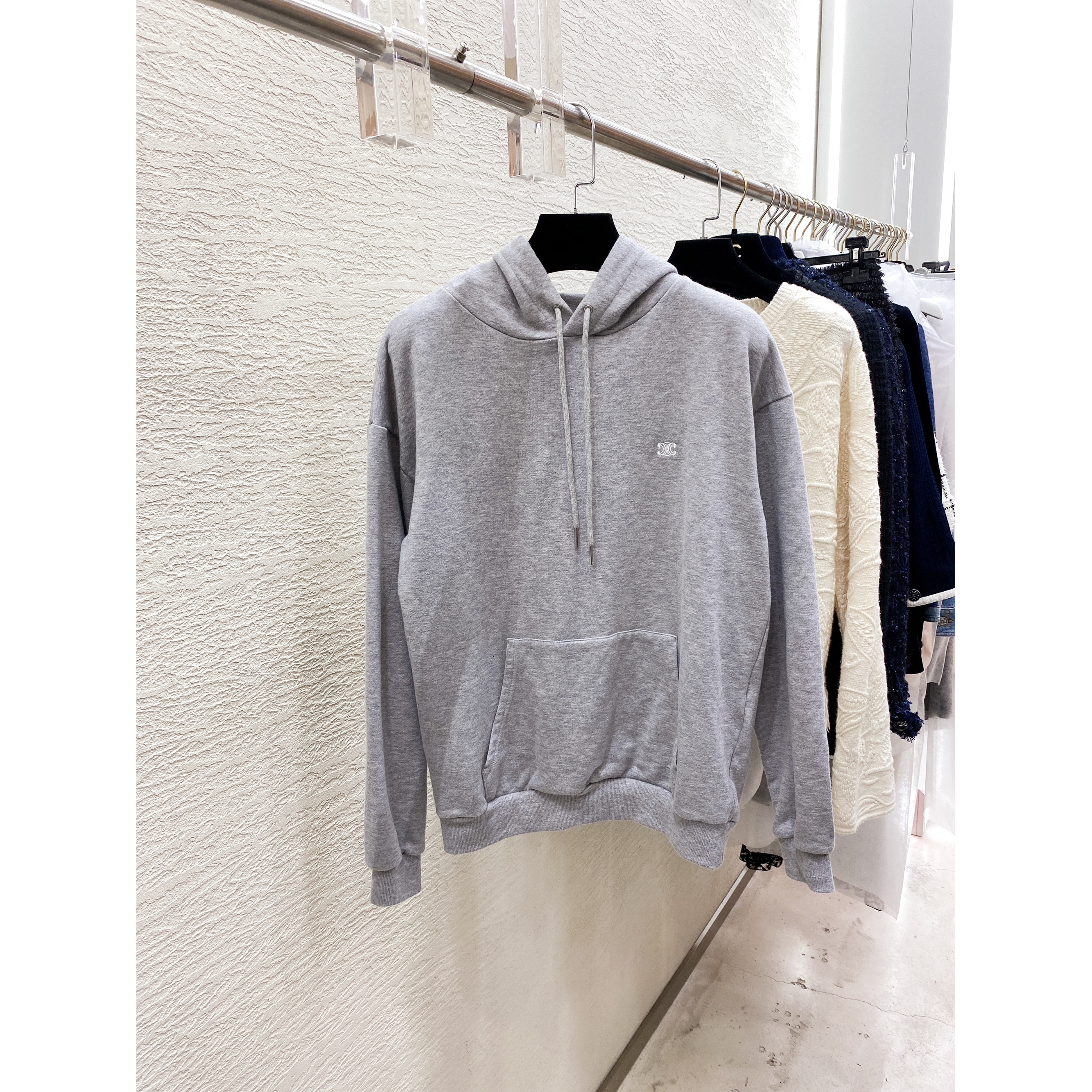 99新 Celine/思琳 Celine赛琳 灰色凯旋门棉质刺绣连帽卫衣 基础