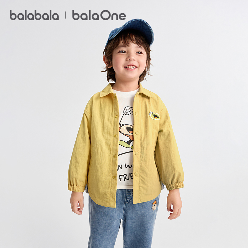 【balaOne】巴拉巴拉宝宝外套男童女童2025秋装小狗印花拼接格子