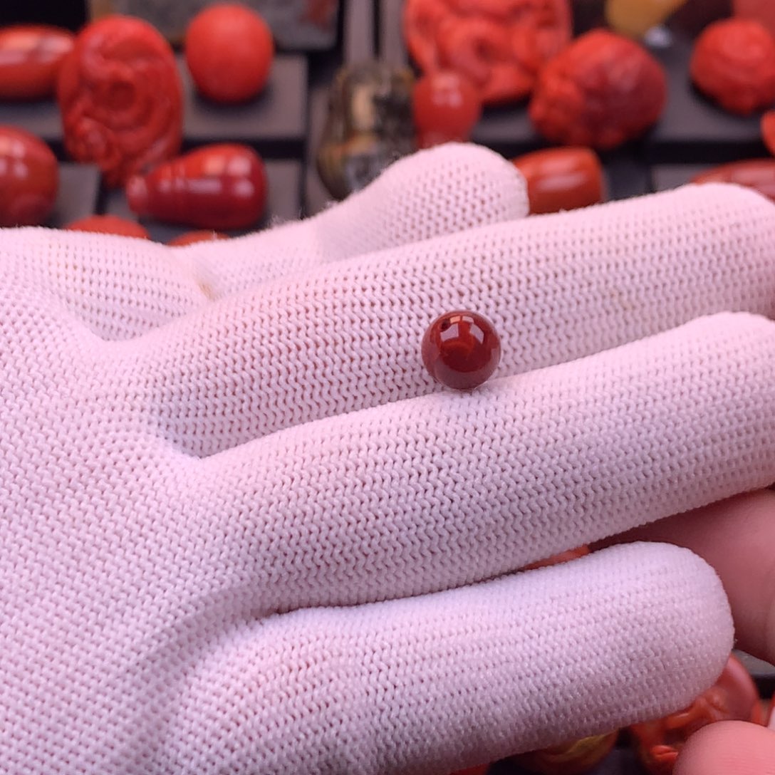 南红玛瑙未镶嵌川料原矿妖花牛血火焰圆珠单珠8.4mm