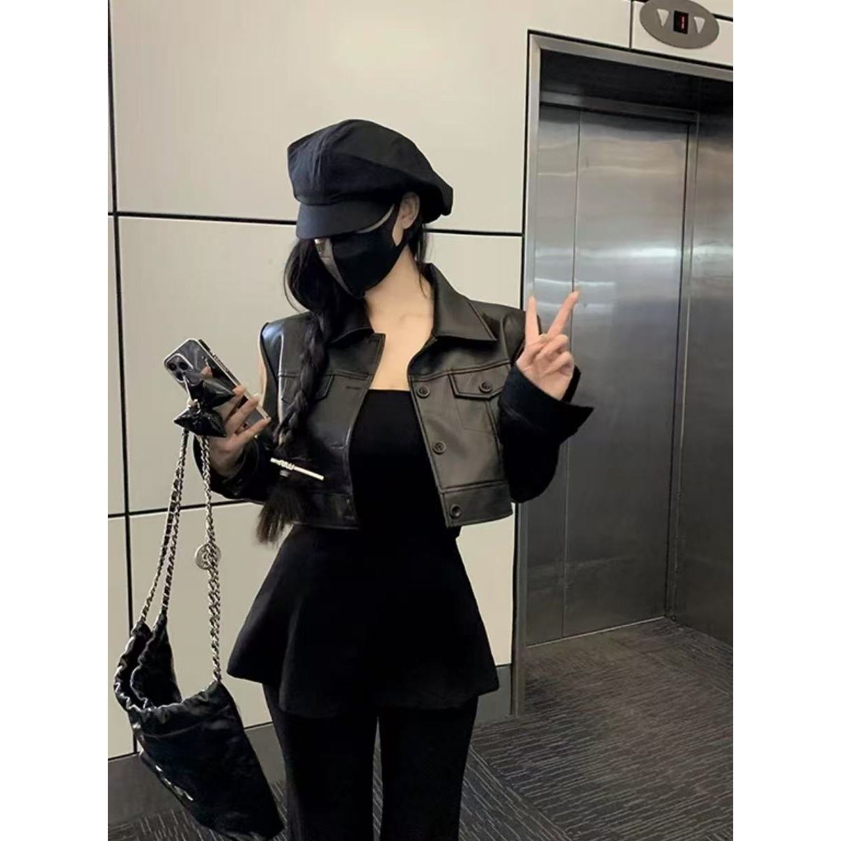 2025春季新款黑色短款皮衣外套女夹克