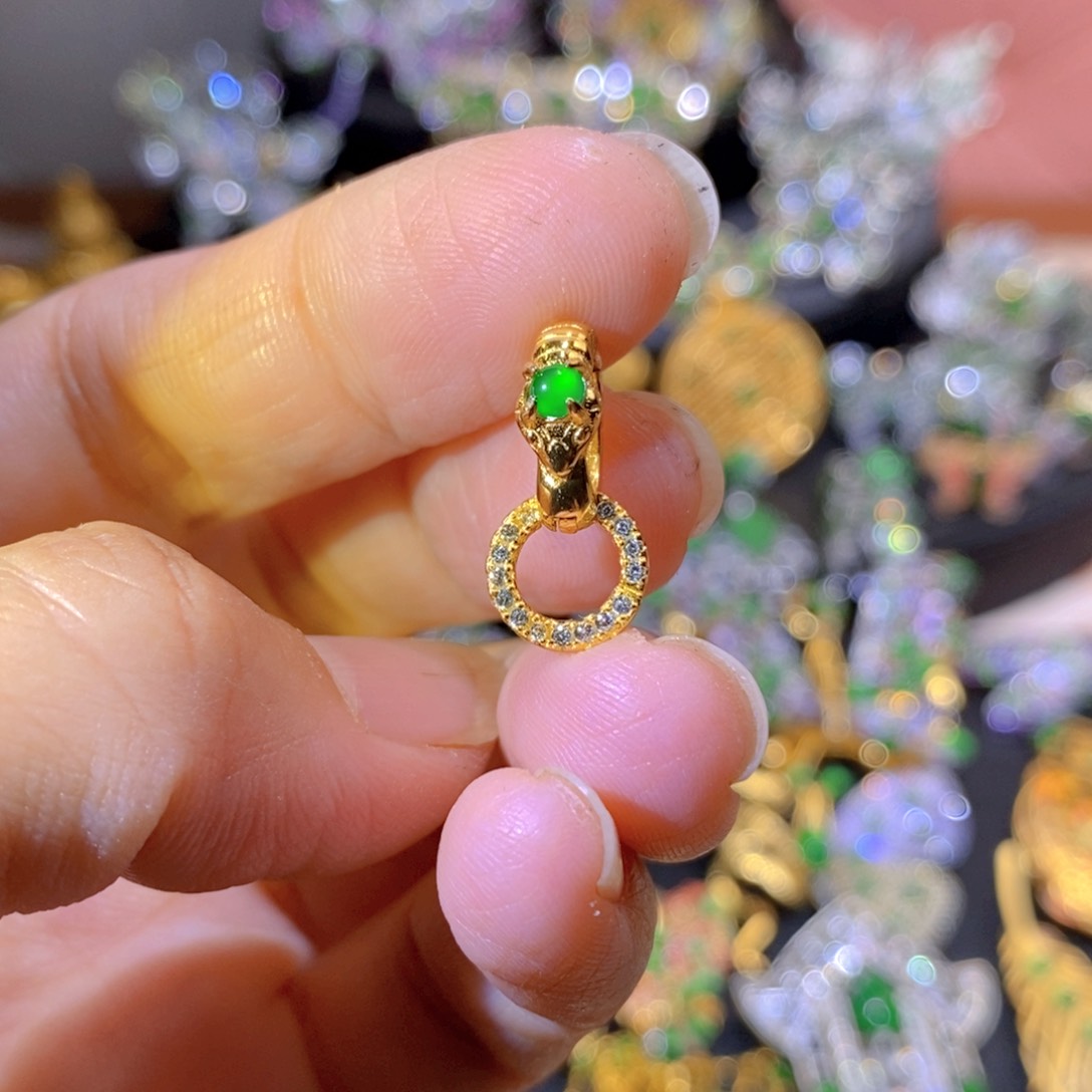 吊坠(不含链)银S925镶嵌翡翠