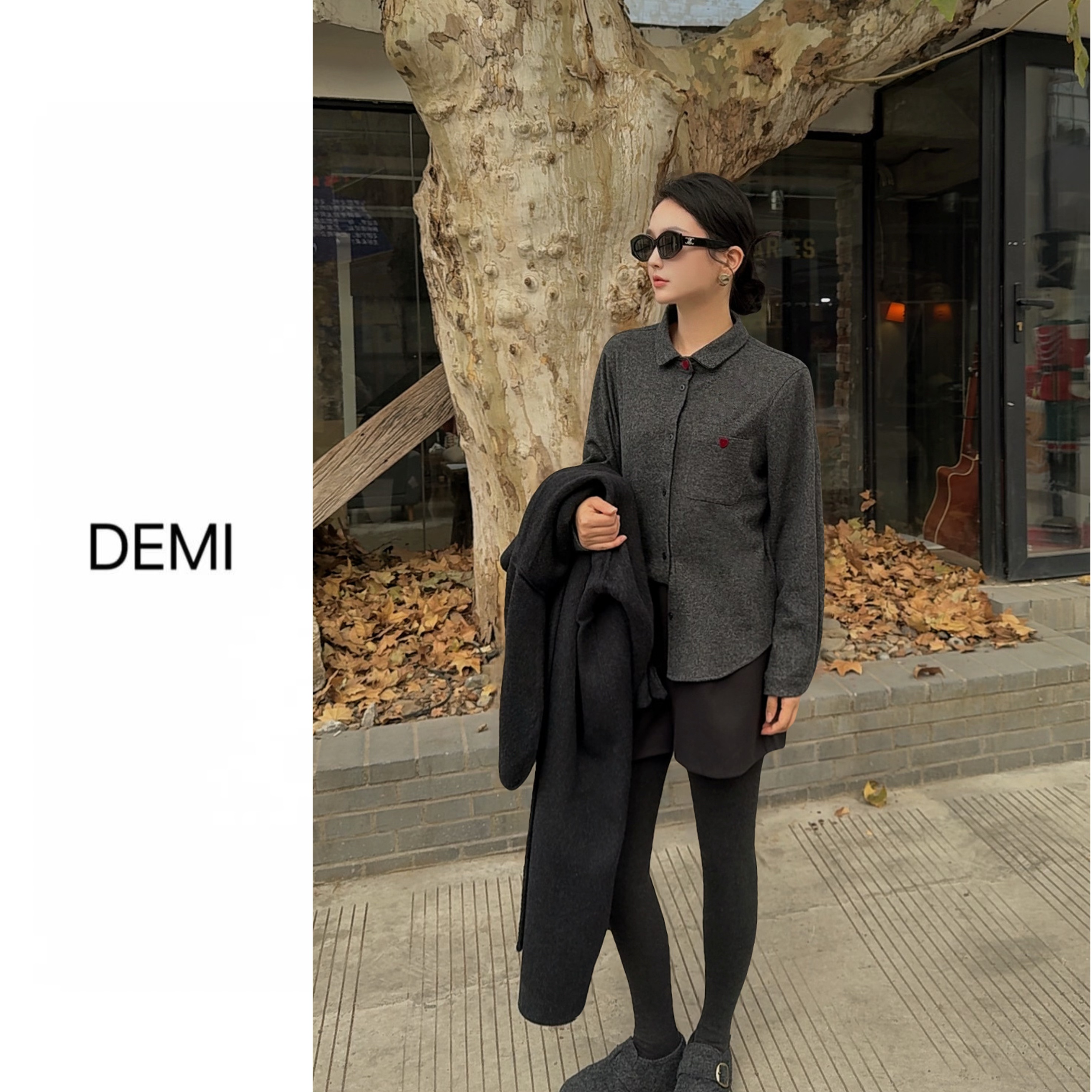 MISS RUILI 定制 韩系复古POLO领爱心百搭设计感毛呢上衣F1494