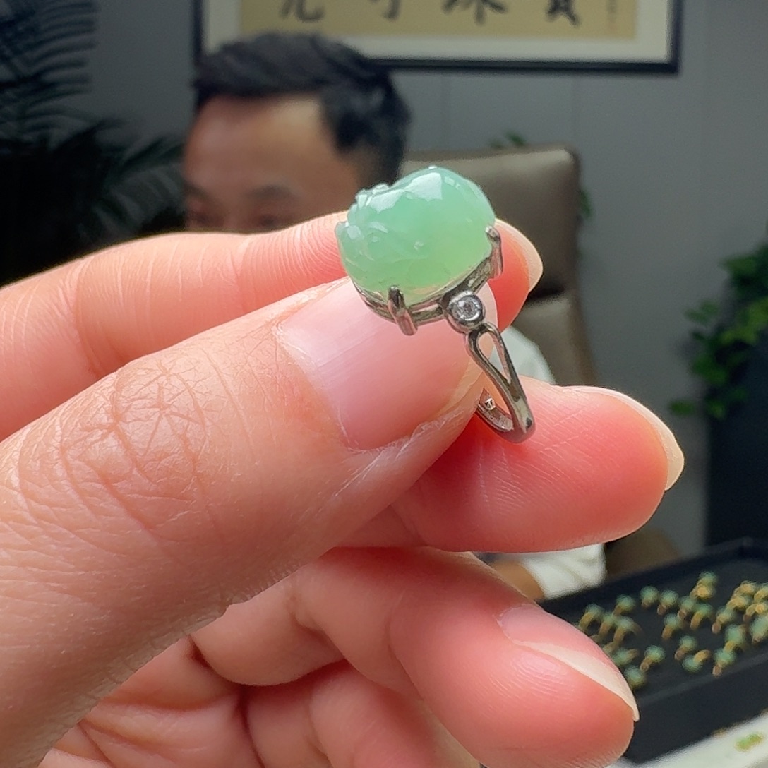 翡翠银S925镶嵌戒指天然