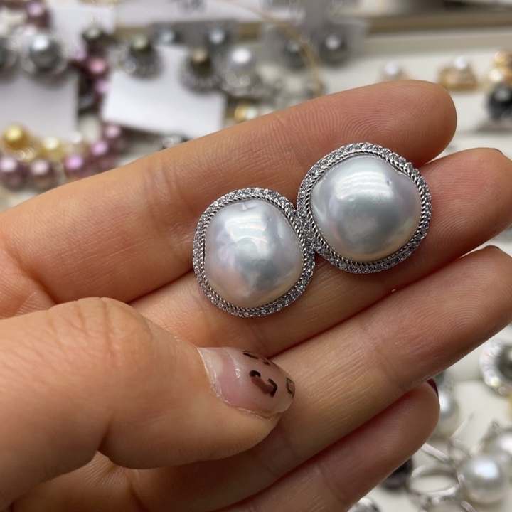 拼合珍珠（马贝珠）耳饰银S925镶嵌