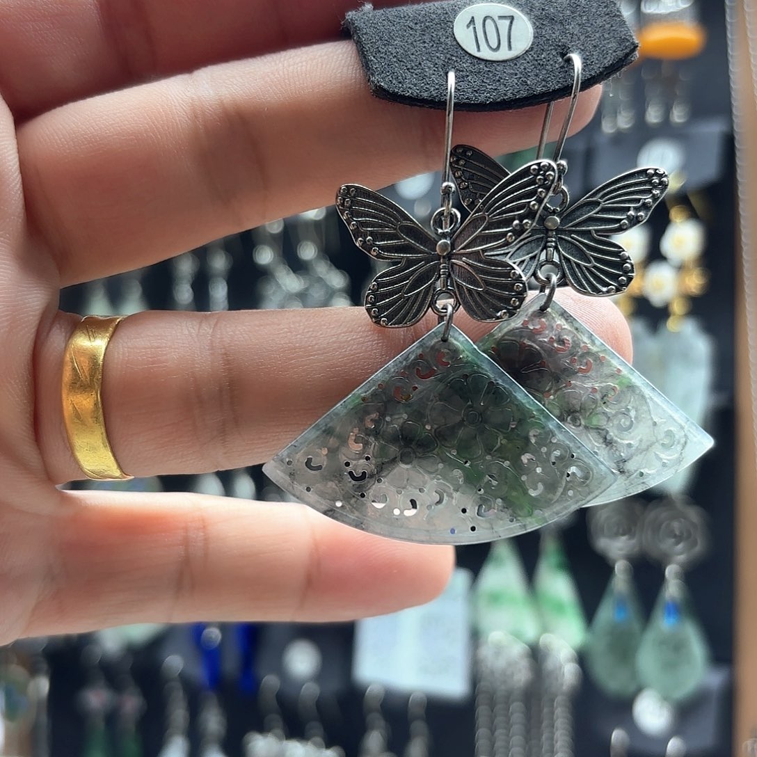 翡翠银S925镶嵌耳饰岳***有