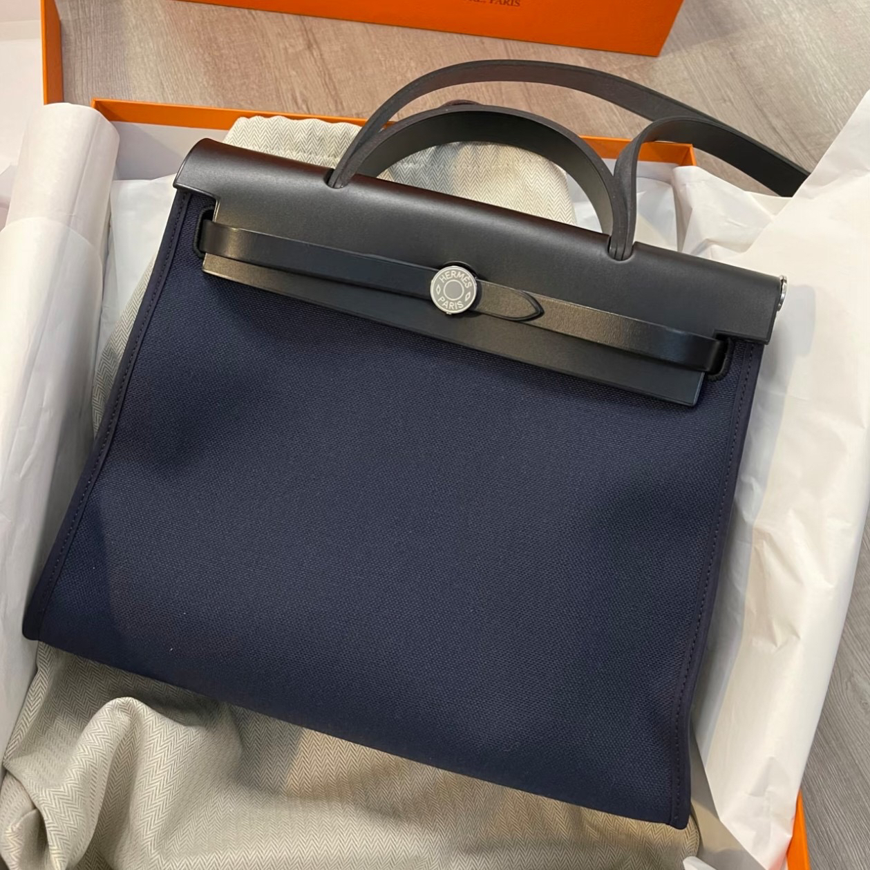 99新 Hermes/爱马仕 爱马仕蓝黑herbag  25110072-02