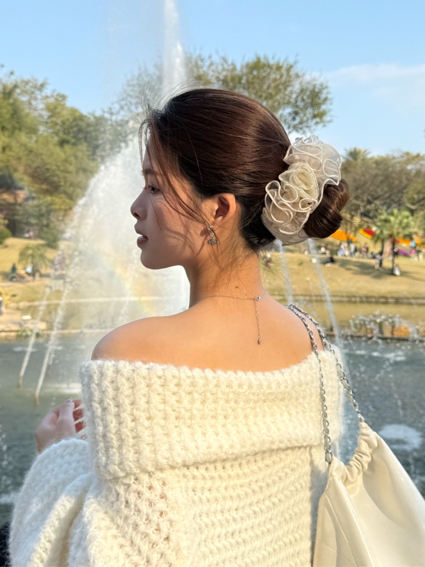 【欧根纱玫瑰花】少女风欧美风瑞丽风原创设计发圈简约韩版百搭发饰