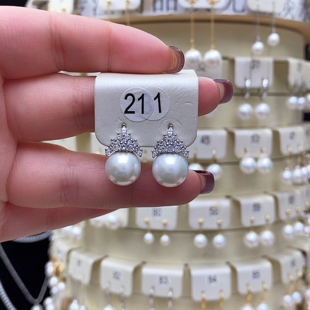 淡水珍珠耳饰银S925镶嵌