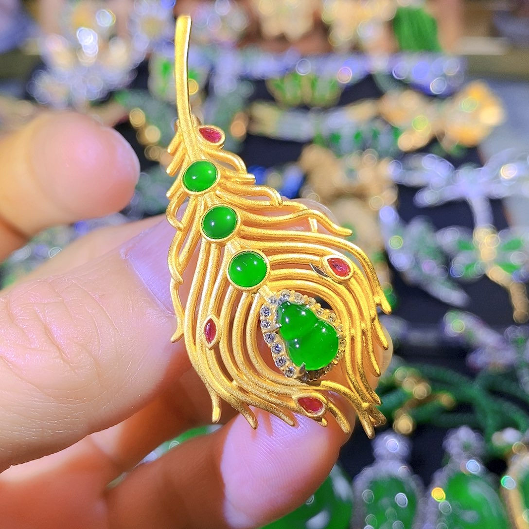 吊坠(不含链)银S925镶嵌翡翠