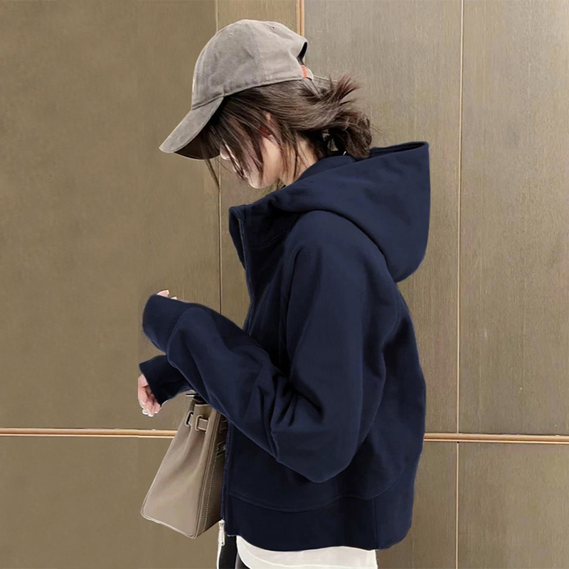 美式甜酷连帽卫衣外套女秋冬韩版休闲运动长袖设计感短款拉链上衣