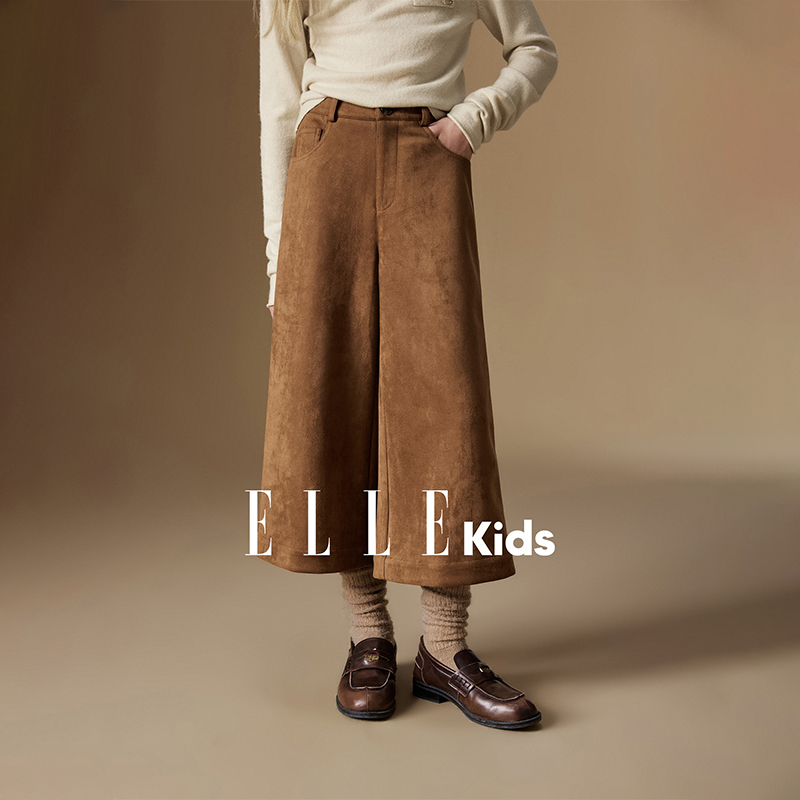 ELLE KIDS童装 仿麂皮绒复古显瘦七分烟管裤高智感经典时髦N1