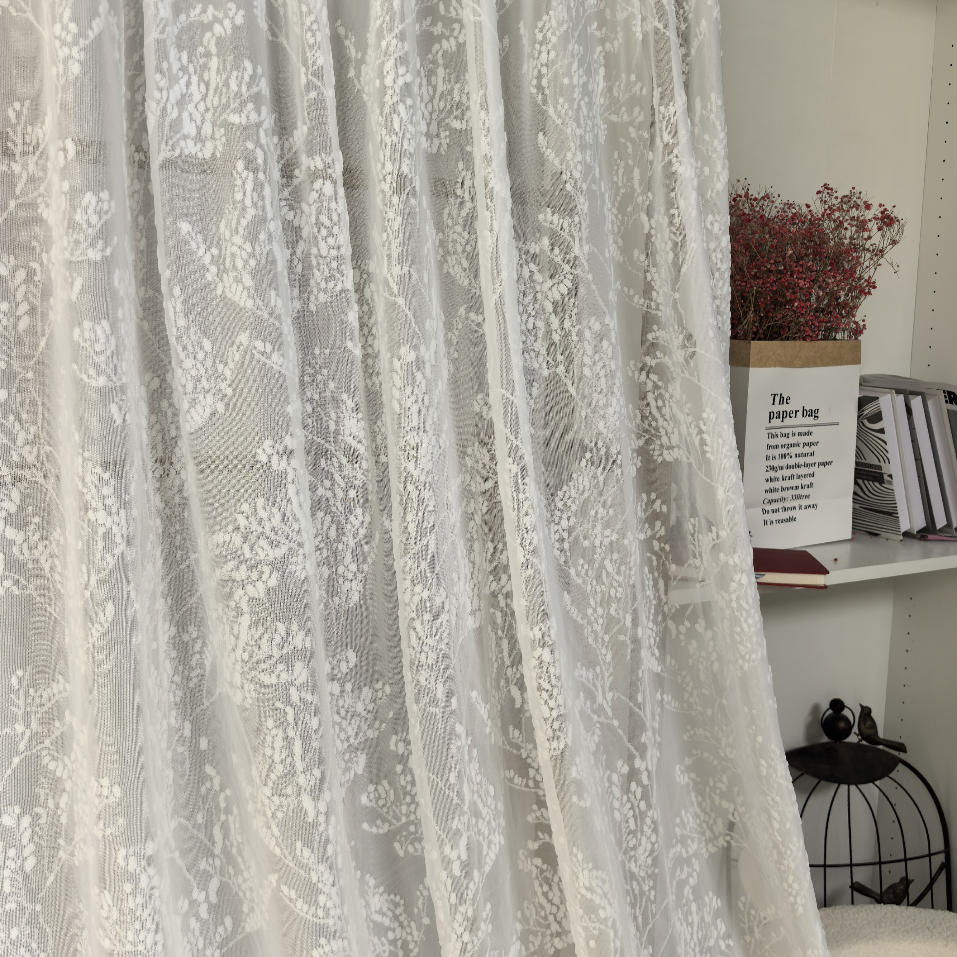 【1.4米宽x2米高】2025年新款小樱桃浮雕窗纱透朦胧窗纱飘魔术贴