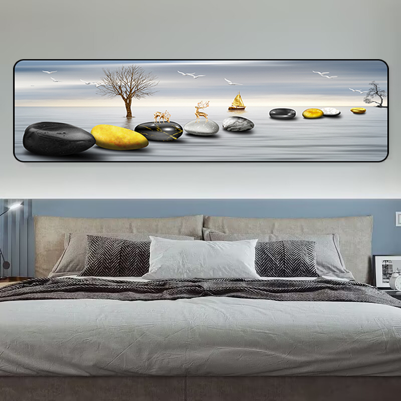 PU037石来运转轻奢卧室床头装饰画现代简约酒店民宿客房壁画挂画