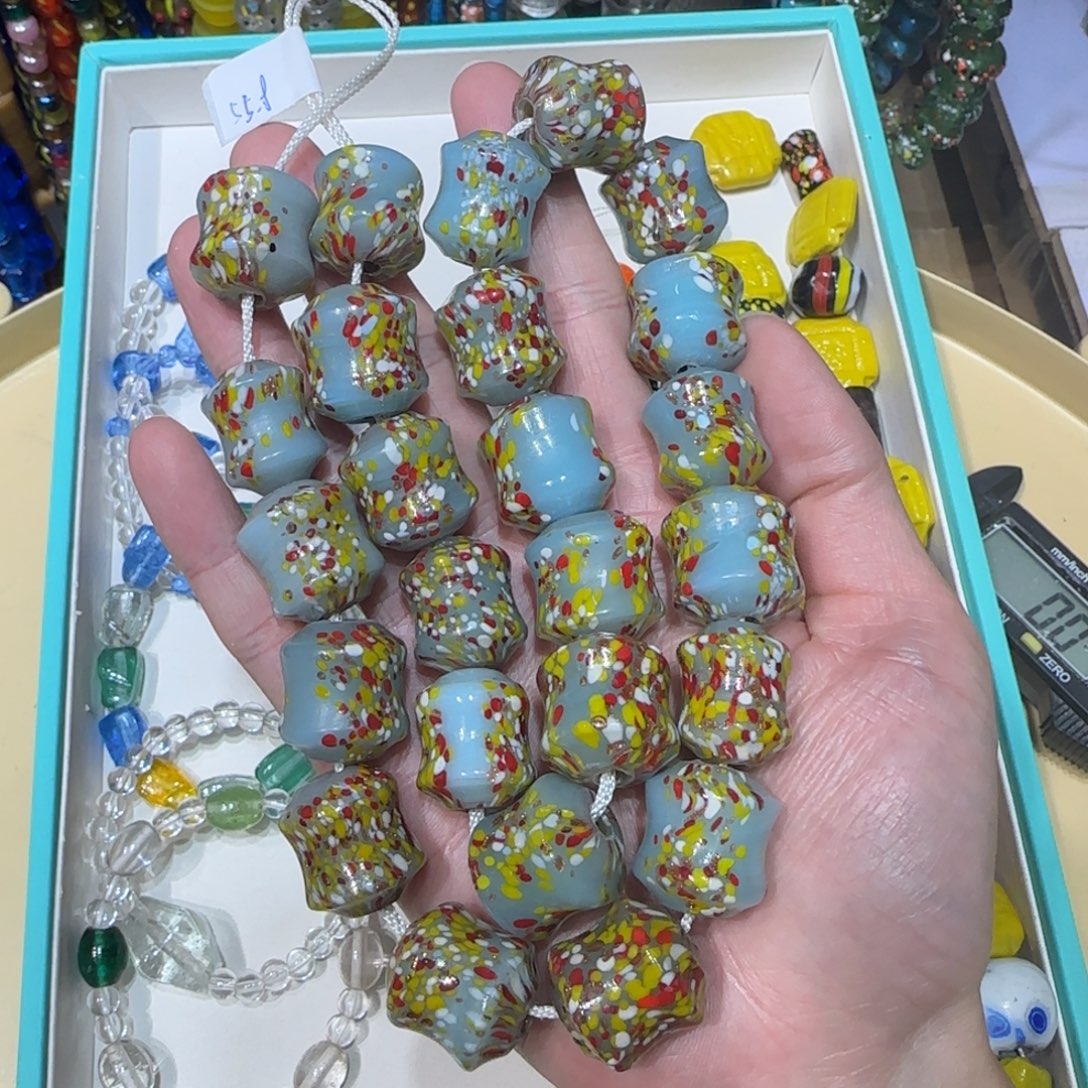 琉璃非金属腰鼓烟花彩绘琉璃珠