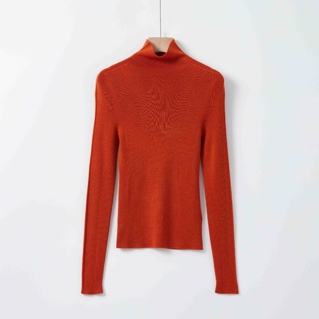 洪陵【春节福利款】【NO退NO换】女士高领纯羊毛抽条针织打底衫5022W