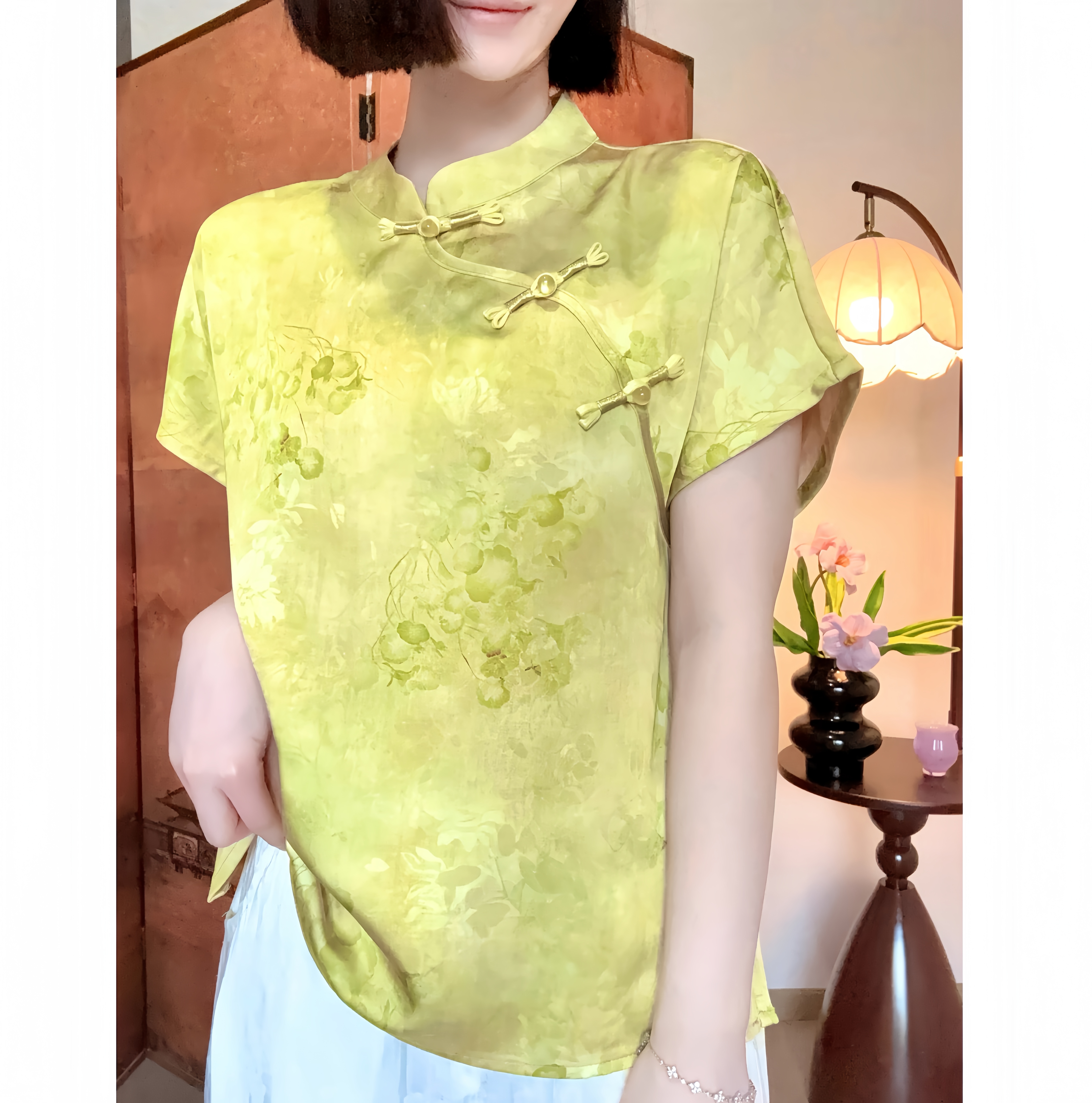 【浅浅】显瘦短袖夏季新中式时尚薄款透气精致气质女装简约日常