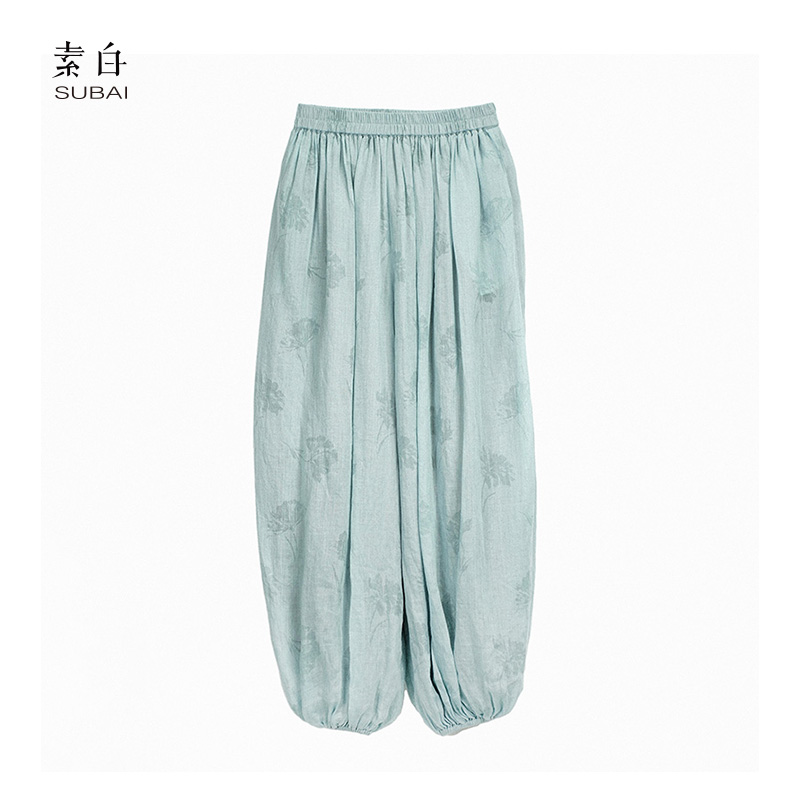素白【兰花】经典烧花苎麻南瓜灯笼裤SB2502K01139