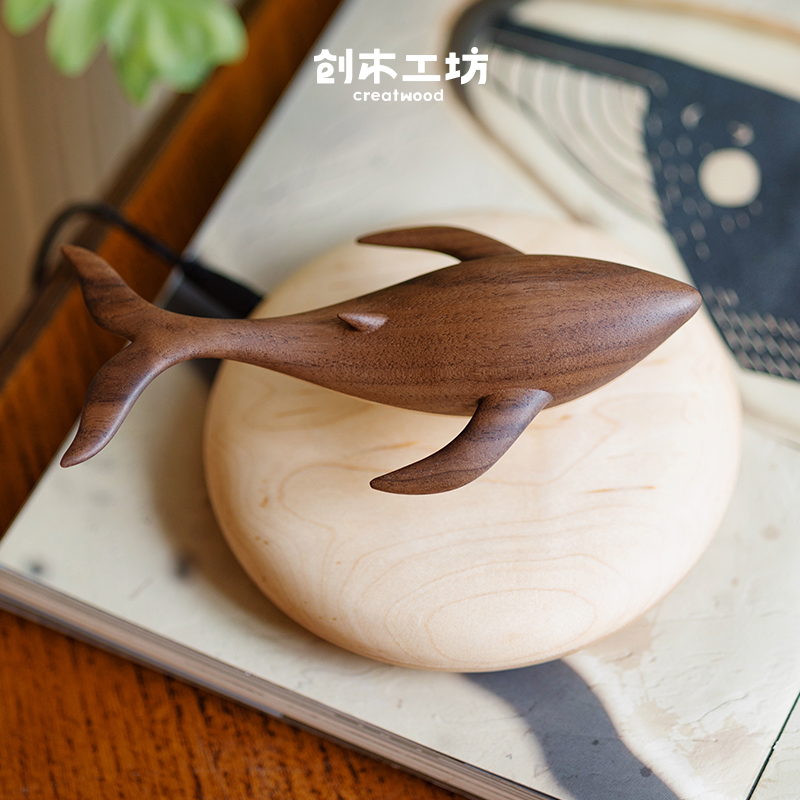 磁悬浮飞鲸摆件/创木工坊原木飞鲸摆件木雕桌面摆件玩具送男生