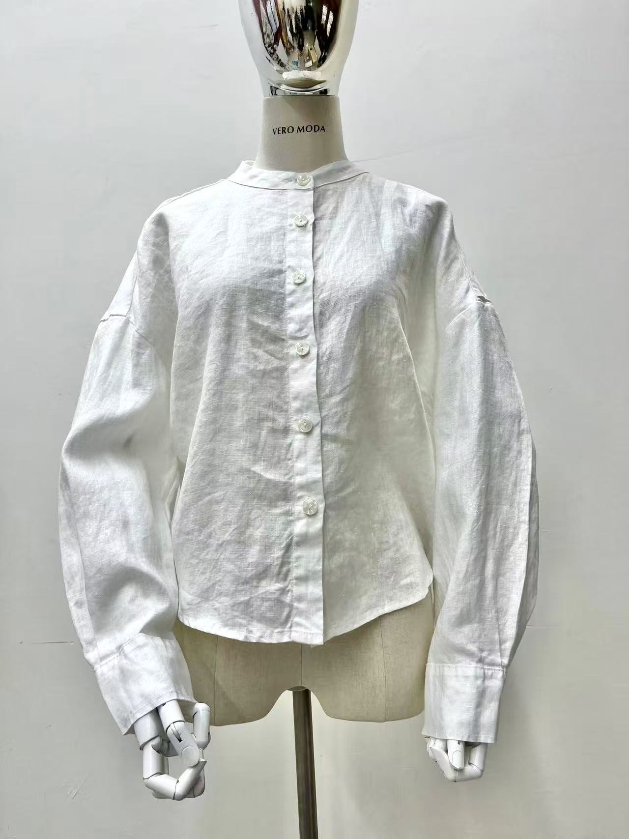 老宋与麻（HM007）女士纯汉麻立领长袖衬衫