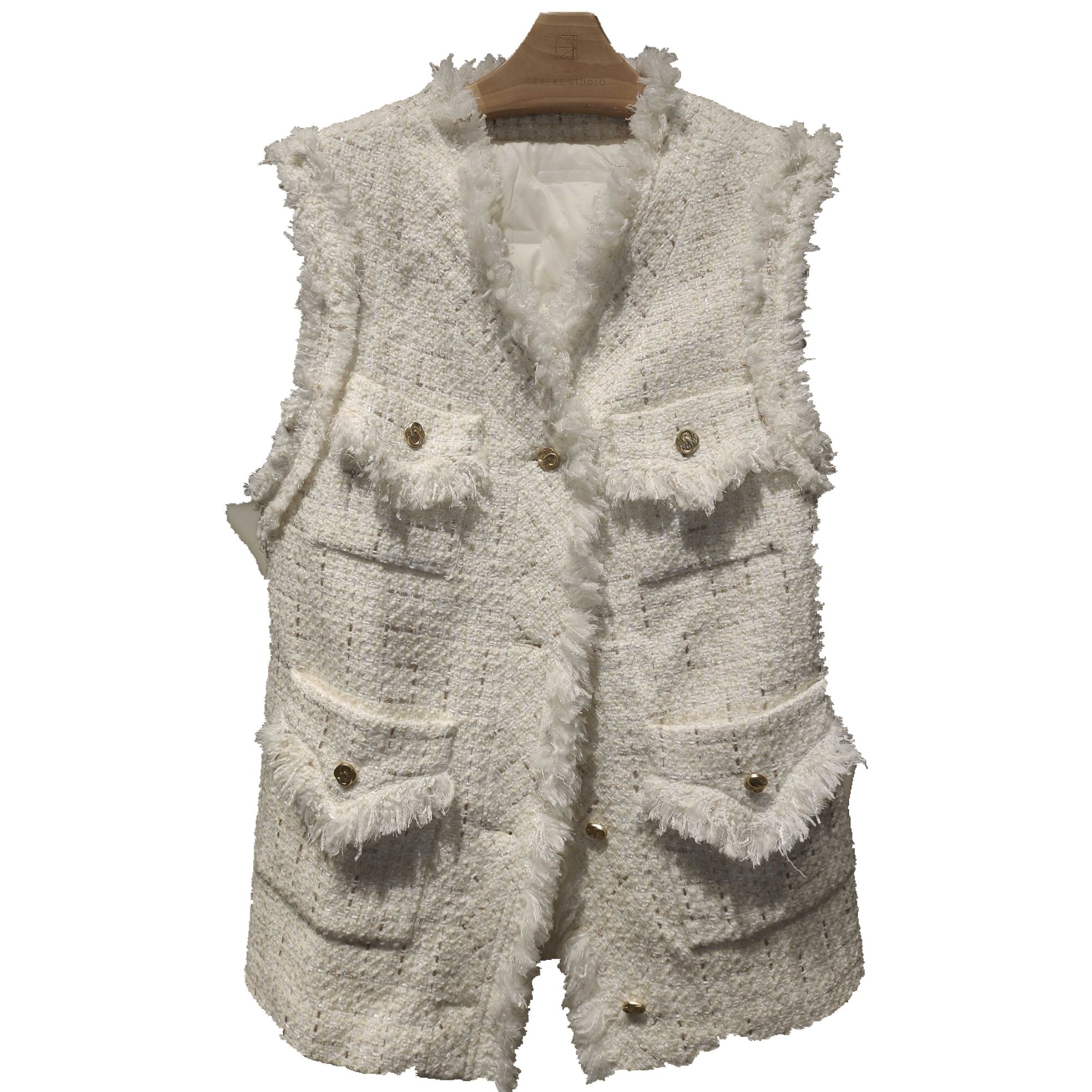 白色小香风厚马甲