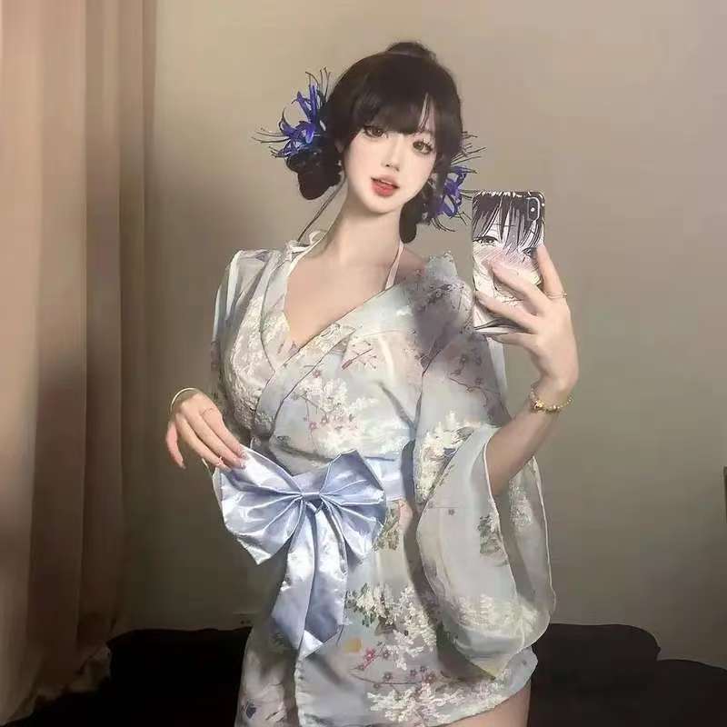 情侣内衣套装日式樱花和服性感睡衣睡裙家居服甜美蝴蝶结浴袍女新