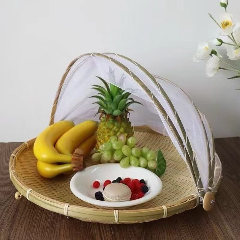 （发两个）手工竹编纱网防蝇筛子直径30cm