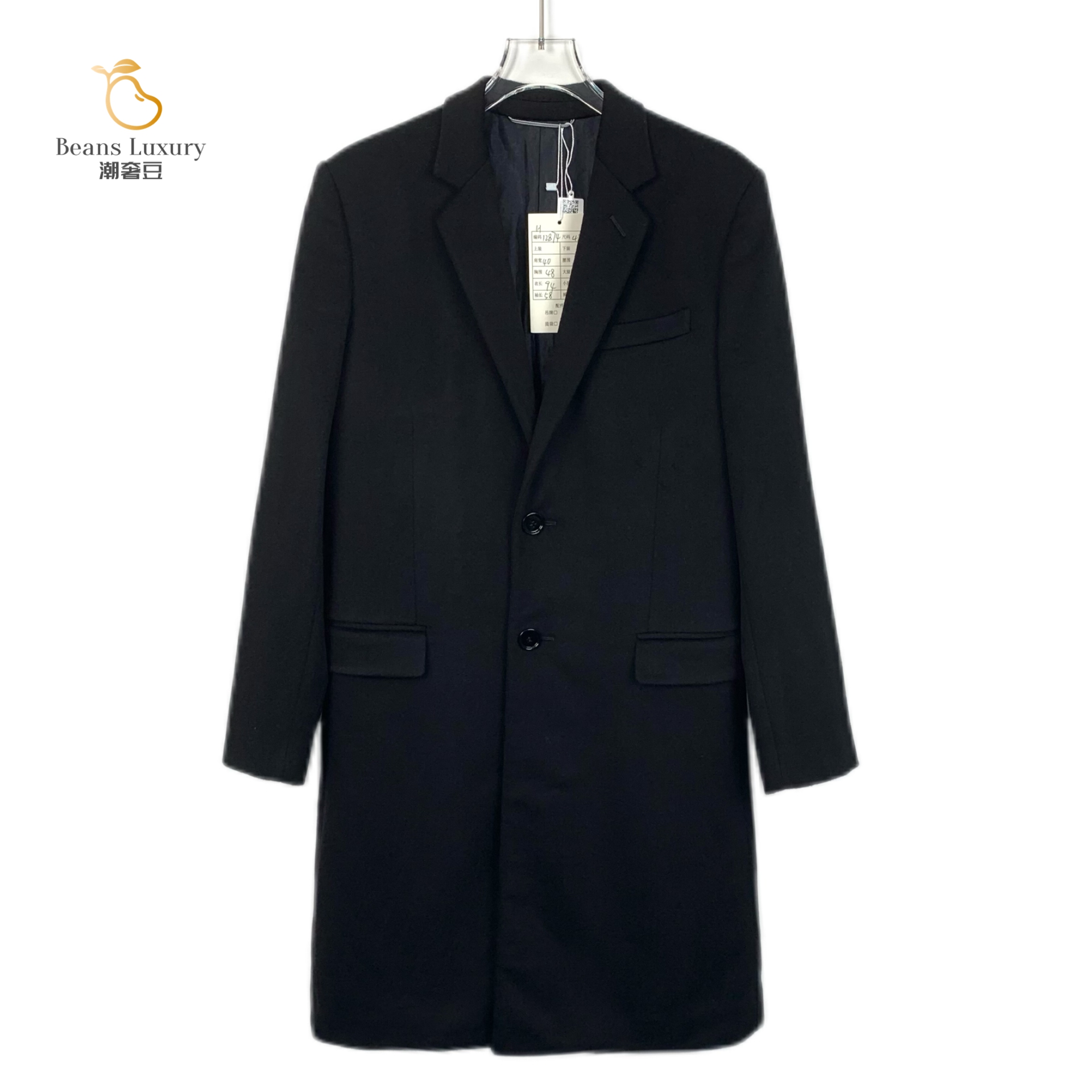 99新 DIOR/迪奥 黑色翻领单排扣羊毛大衣外套/H12874