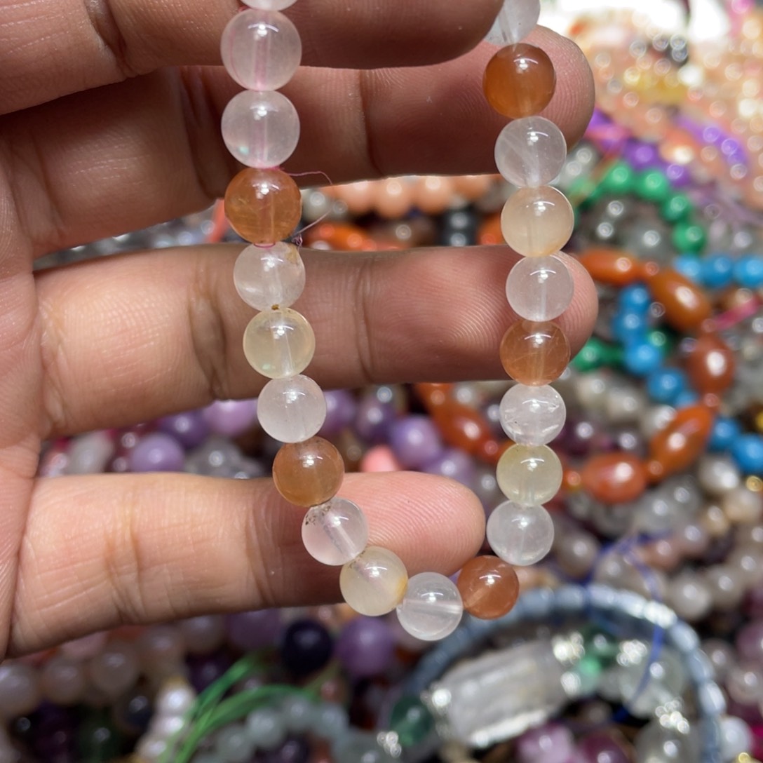 烟晶手链银S800镀金镶嵌