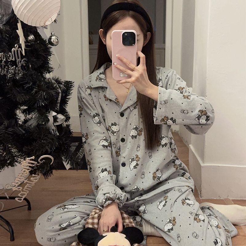 【送发圈】可爱卡通KT猫睡衣女秋冬季磨毛保暖德绒宽松甜美家居服